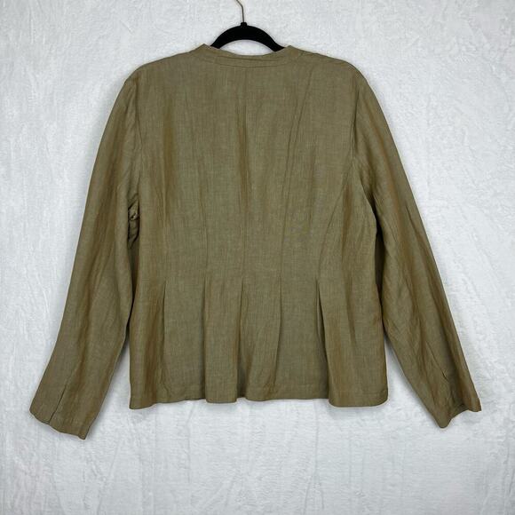 Eileen Fisher Crinkle Round Neck Jacket Lightweight Button Up Linen Blend L NWT - Picture 2 of 16